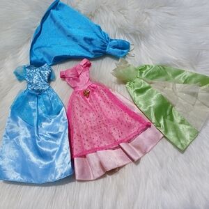 Barbie Disney Princess Dress Lot Clothing Cinderella Rapunzel Tiana Doll Dresses